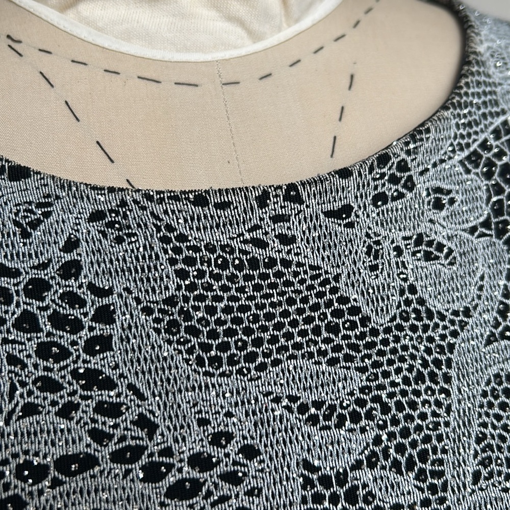 Alex‎ Evenings 2 Piece Dress Jacket Set Formal Shimmer Floral Silver/Black 14 - Picture 9 of 17